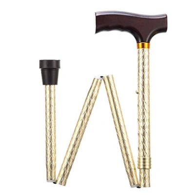 Image of Able2 PR30136 Folding Walking Stick 76 89 cm Etched Gold
