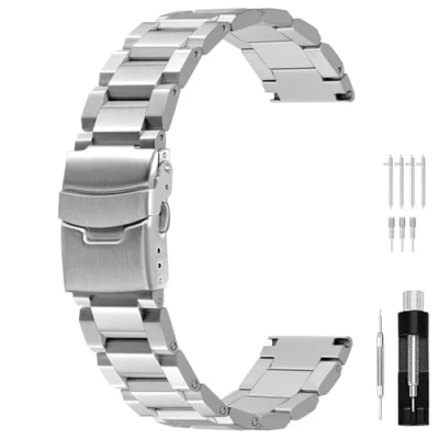 Image of Juntan Watch Straps 24mm Metal Bands for Men and Women Replacement Band with Stainless Steel Deployment Clasp Silver