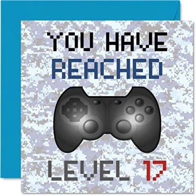 Image of 17th Gamer Birthday Card You Have Reached Level 17 Boys Cards, Teenager Teenage Games Greeting Video Game Gaming Daughter Son Kids Grandson Granddaughter 145mm x