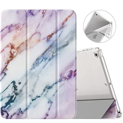 Image of MoKo Case Fit New iPad 9th/8th/7th Generation 10.2 inch (2021/2020/2019), Slim Lightweight Smart Shell Stand Cover with Translucent TPU Frosted Back Protector, Auto Wake/Sleep, Purple Marble