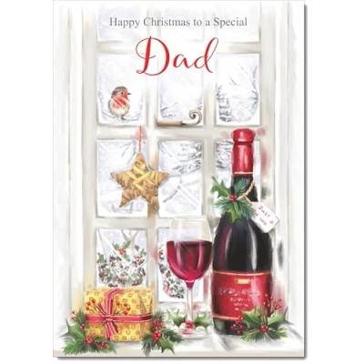 Image of doodlecards Dad Christmas Card Red Wine Bottle Large A4 Size for with Plain Envelope