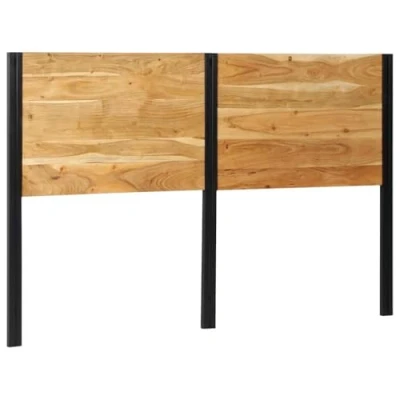 Image of vidaXL Headboard 160 cm Solid Acacia Wood &amp; Iron Freestanding Bed for Bedroom Natural Brown Finish, Robust Sturdy Design