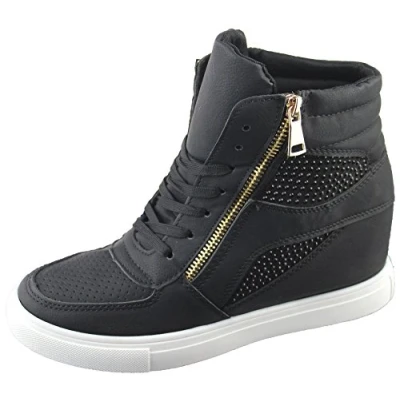 Image of Womens Wedge Trainers Ladies Ankle Boots Sneakers Girl High Top Shoes Black Size UK 5 EU 38 US 7