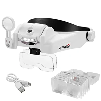 Image of NEW FLASH Headband Magnifier with LED Light, USB Rechargeable Handsfree Head Mount Magnifying Glasses Loupe 6 Detachable Lens for Close Work Reading Jewelry Crafts Electronic Repair 406202