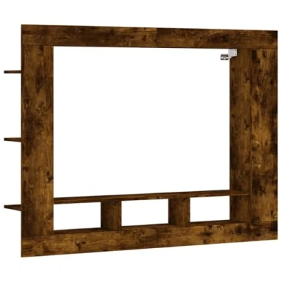 Image of vidaXL Sturdy Wall Mounted TV Cabinet in Smoked Oak Engineered Wood Modern Living Room Media Unit with Storage Space and Display Shelves