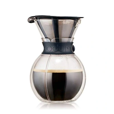 Image of BODUM Pour Over Double Wall Coffee Maker, 16.2 x 14.9 22.2 cm,Transparent, Black