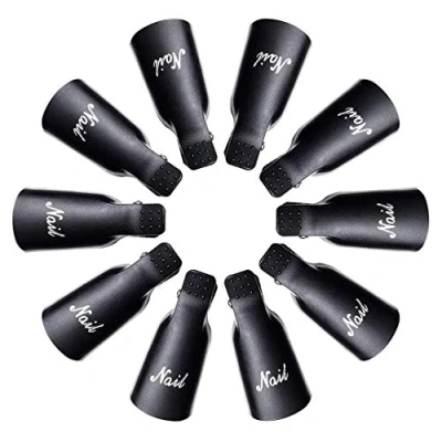 Image of IME Nail Polish Remover Clips Set, Nails Art Gel Cap Soak Off Clip UV Manicure Acrylic Wrap Tool Black Colour 10 pcs