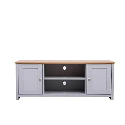 Image of Homeke Large TV Unit 2 Doors Storage Cabinet Stand Multimedia Entertainment Centres White/Grey (Grey)
