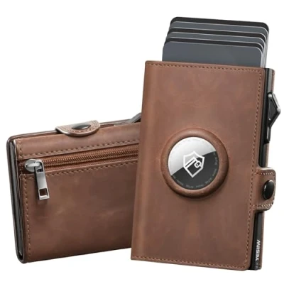 Image of YESIIW Mens Wallets for Apple Air tag, Slim Men Leather Wallet RFID Blocking, Pop up Card Holder AirTag Men, Minimalist Compact 10 Cards, Carbon Fiber