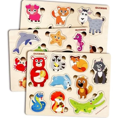 Image of Toddler Toys for 1 2 3 year Old Boys and Girls Montessori Wooden Puzzles Kids by QUOKKA Educational Animal olds Babies Game Boy ans Girl