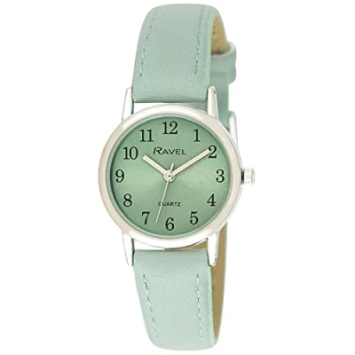 Image of Ravel Women&#039;s Pastel Coloured Everyday Watch (27mm case) Green/Silver Tone