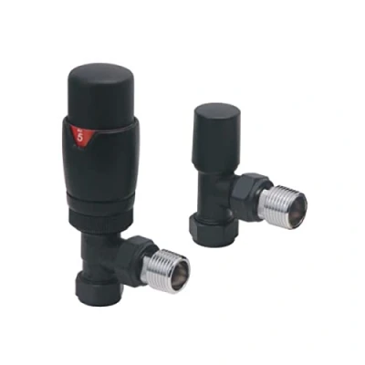 Image of Noir Black Angled Thermostatic Radiator Valves Energy Saving