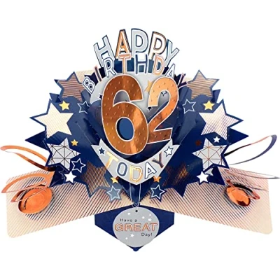 Image of Happy 62nd Birthday 62 Today Pop Up Greeting Card Love Kate&#039;s Cards Him POP204MC62