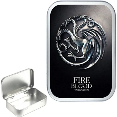 Image of TARGARYEN 50ml, 1oz SILVER HINGED TOBACCO TIN,PILL BOX,STORAGE TIN