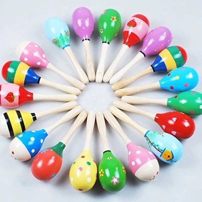 Image of JBBERTH Sand Hammer 4 pcs, Wooden Maracas Kids Handmade Rattles, Baby Music Rattles Shaker, Random Color Pattern