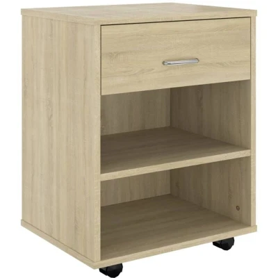 Image of vidaXL Rolling Cabinet in Sonoma Oak Engineered Wood Storage Unit with Castors Functional and Stylish for Home or Office Use