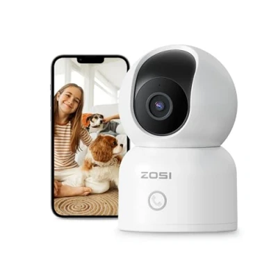Image of ZOSI 2MP Pan/Tilt WiFi Indoor Camera, 360 Views Baby/Pet Dog Monitor with App, One Touch Calling, 2.4G Security 33ft Night Vision, Smart Detection, 2 Way Audio, Cloud &amp; SD Card Storage