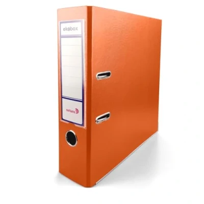 Image of Netuno 1x Folder Lever Arch Orange 2 Ring Binder Ekobox Organiser 8 cm 3,15 inch A4 Wide Cardboard for Office Shelf Folders Desk