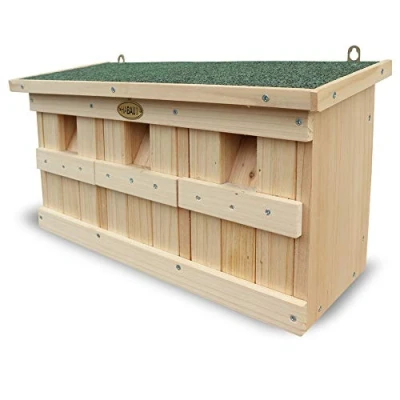 Image of HABAU Nesting Box and Sparrow House with 3 Breeding Chambers, Solid Wood, 45.5 x 17 23 cm