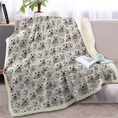 Image of BlessLiving Fuzzy Dogs Blanket For Kids Adults Cute Puppy Fleece Reversible Animal Pattern Sherpa Throw Twin/Double (Teacup Pomeranian,150x200cm)