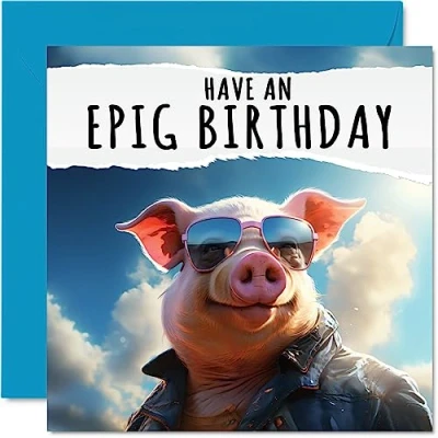 Image of Pig Birthday cards for Women Men EPIG Animal 145mm x Greeting Cards, Card Mum Dad Sister Brother Daughter Uncle Auntie Bestie Work Colleague Friend Funny bday