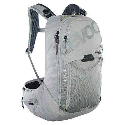 Image of EVOC trail PRO SF 12l backpack for riding &amp; racing, (lightweight bike backpack, LITESHIELD PLUS back protector, 2l hydration bladder compartment, size: XS), stone grey
