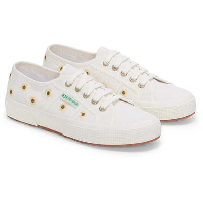 Image of Superga Embroidery Linen Sunflower White Trainer Shoes for Female Size 39.5