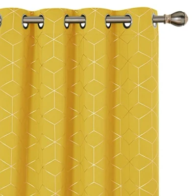 Image of Deconovo Blackout Curtains, Noise Reduction Eyelet Gold Diamond Printed Thermal Insulated Curtains for Bedroom, 46 x 72 Inch(Width Length), Mellow Yellow, One Pair