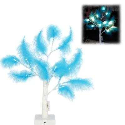 Image of SHATCHI 2Pcs 55cm Light Blue Feather Tree Table Lamp Warm White LEDs Lighted Pampas Battery Operated Decorative Night for Christmas, Home, Events, Holiday Decorations