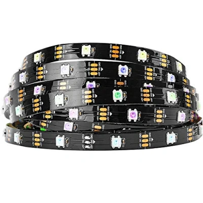 Image of BTF LIGHTING WS2812B 16.4FT 5m 30 LEDs/Pixels/m Black PCB Individual Addressable 5050SMD led Full Color Pixel Strip Dream IP30 Non Waterproof DC5V for DIY Lighting(Without Power&amp;Controller)