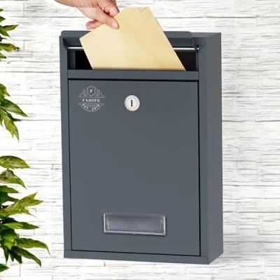 Image of Faboer Post Mail Letter Box, Wall Mounted Letterbox, Mailbox, Copper Lock Cylinder, Viewing Windows, Nameplate, Easy to Install, 9 x 21.5 32 cm, Anthracite Grey