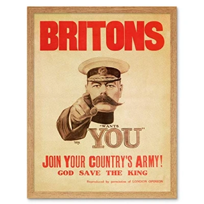 Image of Leete War WWI UK Kitchener Britons Iconic Advert Art Print Framed Poster Wall Decor 12x16 inch