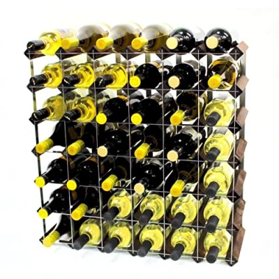 Image of Classic 42 Bottle Dark Oak Stained Wood and galvanised Metal Wine Rack self Assembly