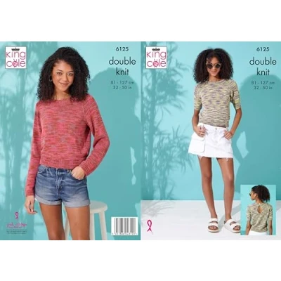 Image of King Cole Women’s Knitting Pattern Easy Double Knit Sweater and Top (6125), 32 50 (81cm 127cm)