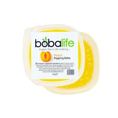Image of Bobalife Peach Flavoured Popping Boba 2 Servings (100g), Fruit Juice Filled Pearls for Bubble Tea, Iced Drinks, Desserts, Cocktails &amp; Slush Low Fat, Gluten Free Vegan