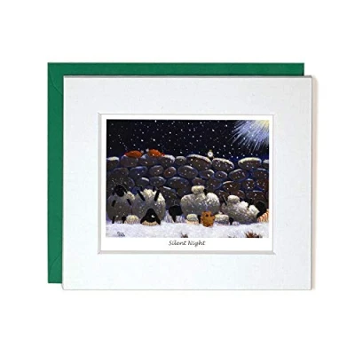 Image of &quot;Silent Night&quot; Mounted Greeting Card by Thomas Joseph Christmas Xmas Sheep Range