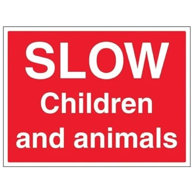 Image of V Safety General Agricultural Slow, Children And Animals 400 X 300MM Sign With Snap Frame