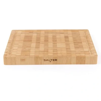 Image of Salter BW13308EU7 Bamboo Chopping Board Large Wooden Cutting Butchers Block, Thick Heavy Duty for Carving Meat, Juice Groove, Cheese Platter Charcuterie, Reversible, FSC® Certified, 42cm
