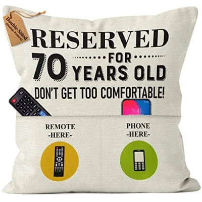 Image of CROWNLY CRYSTAL® 70th Birthday Gifts for Women Personalised Cushion Cover 18x18&#039;&#039; Grandad Decorations 70 Year Old Men Him Presents