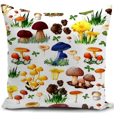 Image of HUASHUZI Cushion Cover Mushroom Gifts Decorations Throw Pillow Case Decor Home for Livingroom Couch Sofa 18&quot;x18&quot;(45x45cm)