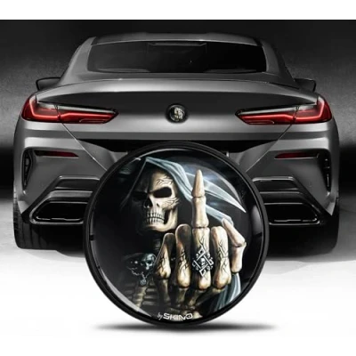 Image of Biomar Labs Rear Trunk Tuning Badge 74mm Compatible with BMW Emblem Bonnet Boot 51148219237 Skull Black EZ 25