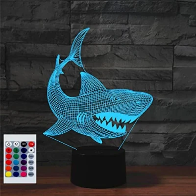 Image of SUPERHONGJIHAO Night Light for Kids 3D Shark Led Lamp with Remote Control 16 Color Changing Xmas Birthday Gift Child
