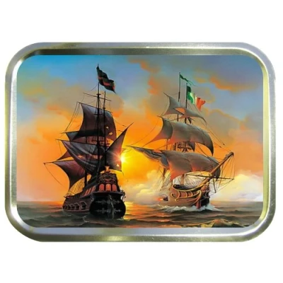 Image of Noveltyshack OLD SAILING SHIP 2oz GOLD TOBACCO TIN,BACCY TIN,PILL BOX, STASH CAN,STORAGE TIN