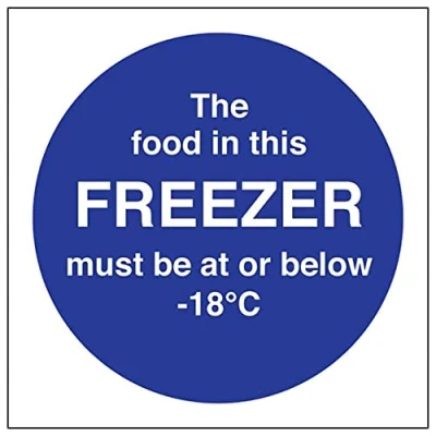 Image of V Safety The food in this freezer 100x100mm Magnetic Sign
