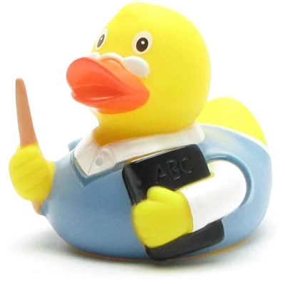 Image of Duckshop Yellow Teacher Bath Duck, 8 cm, Vinyl, 18 months and above, Unisex