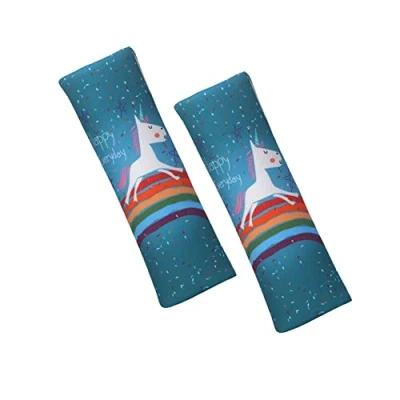 Image of 2 Pcs Unicorn Car Safety Seat Belt Shoulder Pads Cartoon Design Auto&#039;s Comfort Harness Cover for Child Kids Toddlers Baby