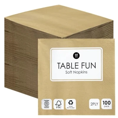 Image of Talking Tables 100 x Bulk Pack Soft Gold Paper Napkins, Disposable Party Serviettes for Birthday, Weddings, Christmas, New Years Eve, Anniversary, Tableware, Catering, Recyclable Made in EU, 2ply 33cm