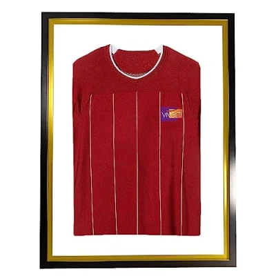 Image of Vivarti DIY Adult Standard Sports Shirt Display Frame for Football Shirt, Rugby Band T Shadow Box 60 x 80cm Gloss Black Frame, Gold Inner White Backing Card