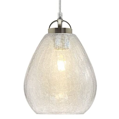 Image of Tear Drop Crackled Clear Glass Pendant Light Shade Retro Chrome Ceiling Lamp Holder H3030
