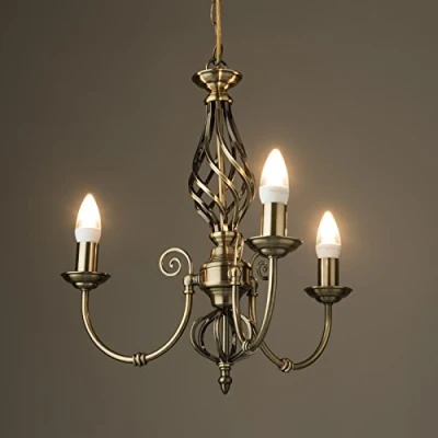 Image of Kingswood Barley Twist Traditional 3 Light Ceiling Pendant Antique Brass